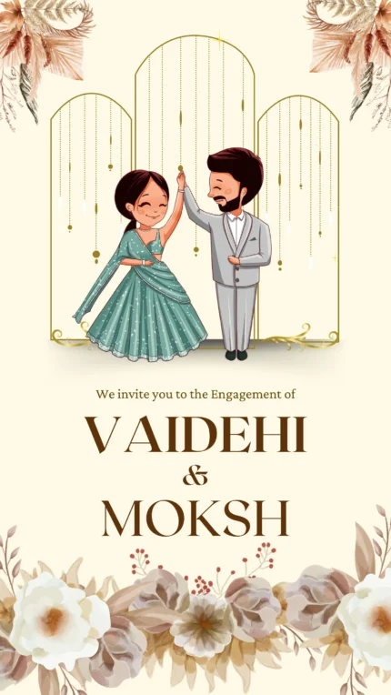 Engagement ceremony invitation card in english language with traditional couple 200014